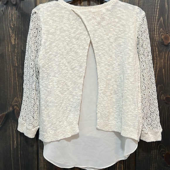 Lucky Brand Sweater S Split Back Cream Lace Cinema Boho Sheer Coquette Girly - Picture 6 of 9